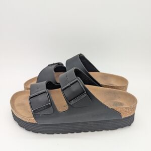 Papillio Birkenstock Women's Black Leather Arizona Sandals EU 38 Minimalist Chic